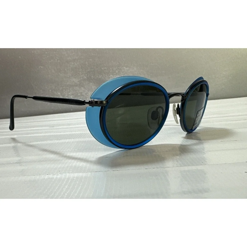 Vintage Giorgio Armani 666 1066 Steampunk Sunglasses w/ Blue Side Shields